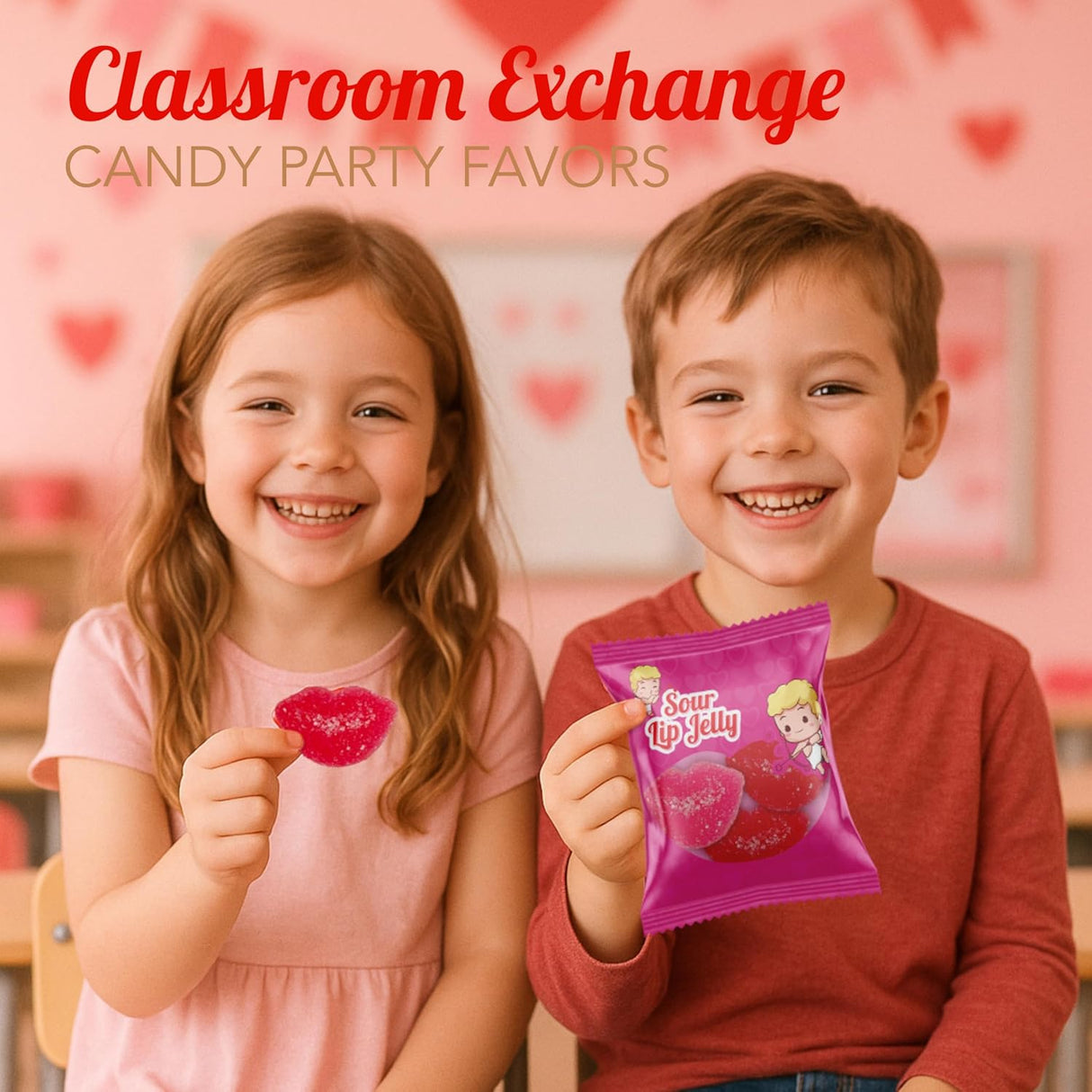 4E's Novelty 30 Packs Sour Lip Jelly, Strawberry Flavour Sour Lips Gummies