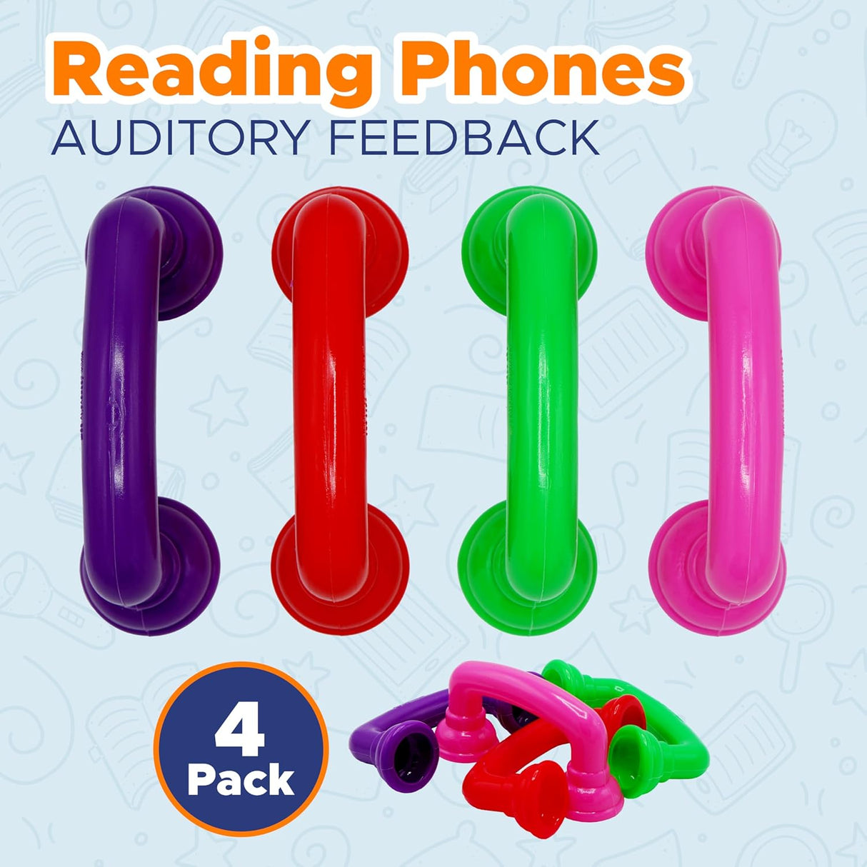 4E's Novelty Whisper Phones for Reading [16 Pack] Auditory Feedback, Accelerate Fluency, Comprehension & Pronunciation - Ideal Reading Phones for Kids