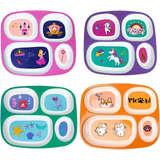 4E's Novelty Melamine Dinner Plate for Kids Girls & Boys, Set of 4 Plastic Divided Plates, Dinnerware Plates For Picky Eaters, BPA Free Dishwasher Safe (Girls)