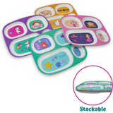 4E's Novelty Melamine Dinner Plate for Kids Girls & Boys, Set of 4 Plastic Divided Plates, Dinnerware Plates For Picky Eaters, BPA Free Dishwasher Safe (Girls)