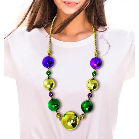 45E’s Novelty 2 Pack Jumbo Mardi Gras Beads Necklace – 44’’ Giant Disco Ball Beads Festive Colors for Party and Parade