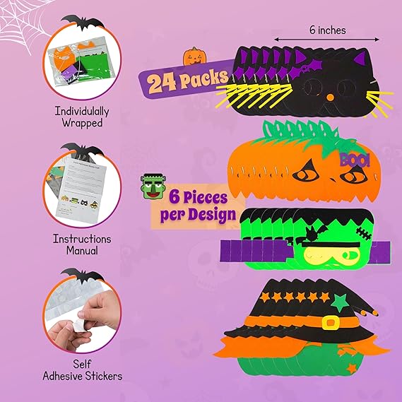 4E's Novelty 24 Pack Halloween DIY Mask Craft Kit – Foam Crafts for Kids Ages 3+, Party & Classroom Fun