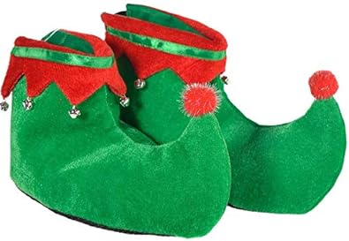 4E's Novelty Elf Shoes Adults for Men & Women - Soft Elf Costume Accessories Plush Green, Red Christmas Elf Slippers, Christmas Elf Shoes for Parties