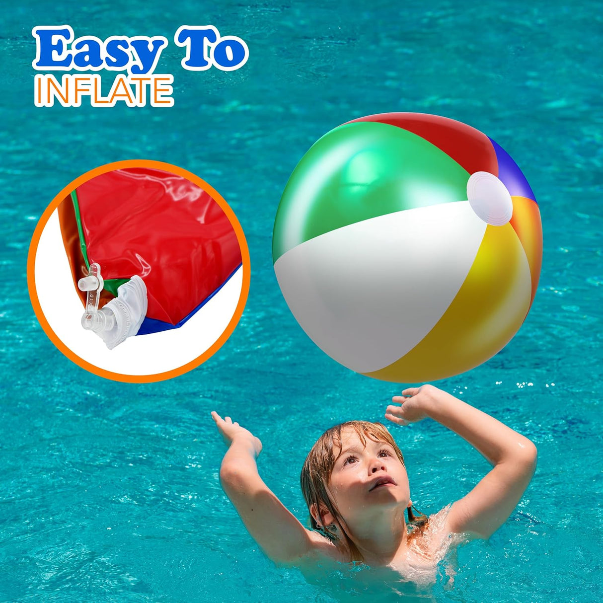 4E's Novelty 3 Pack Inflatable Beach Balls – 24" Classic Rainbow Pool Balls for Swimming Pool Fun