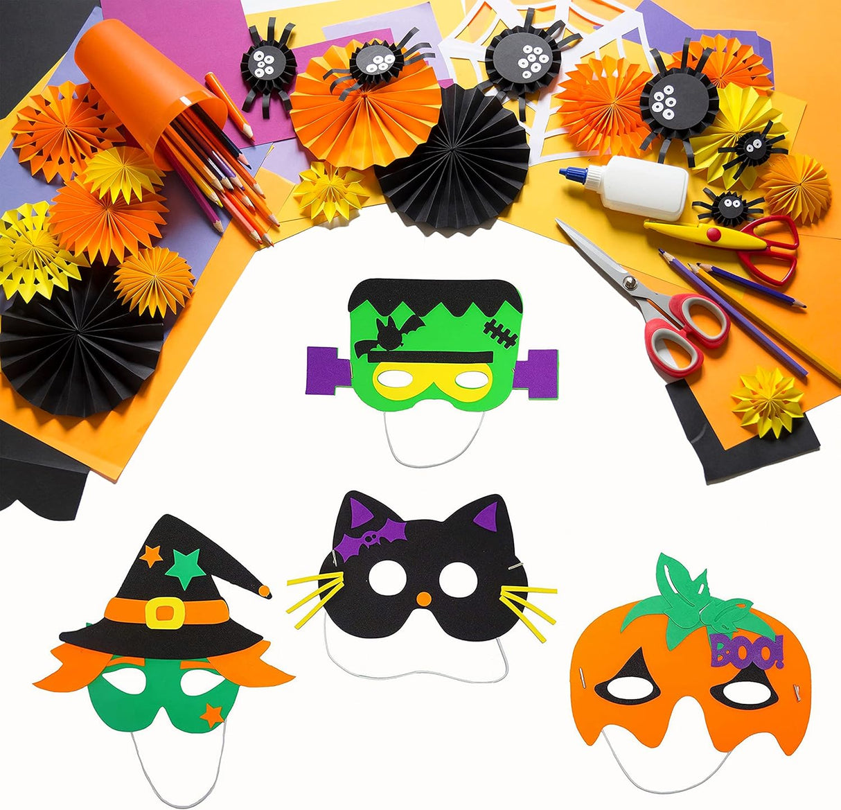 4E's Novelty 24 Pack Halloween DIY Mask Craft Kit – Foam Crafts for Kids Ages 3+, Party & Classroom Fun