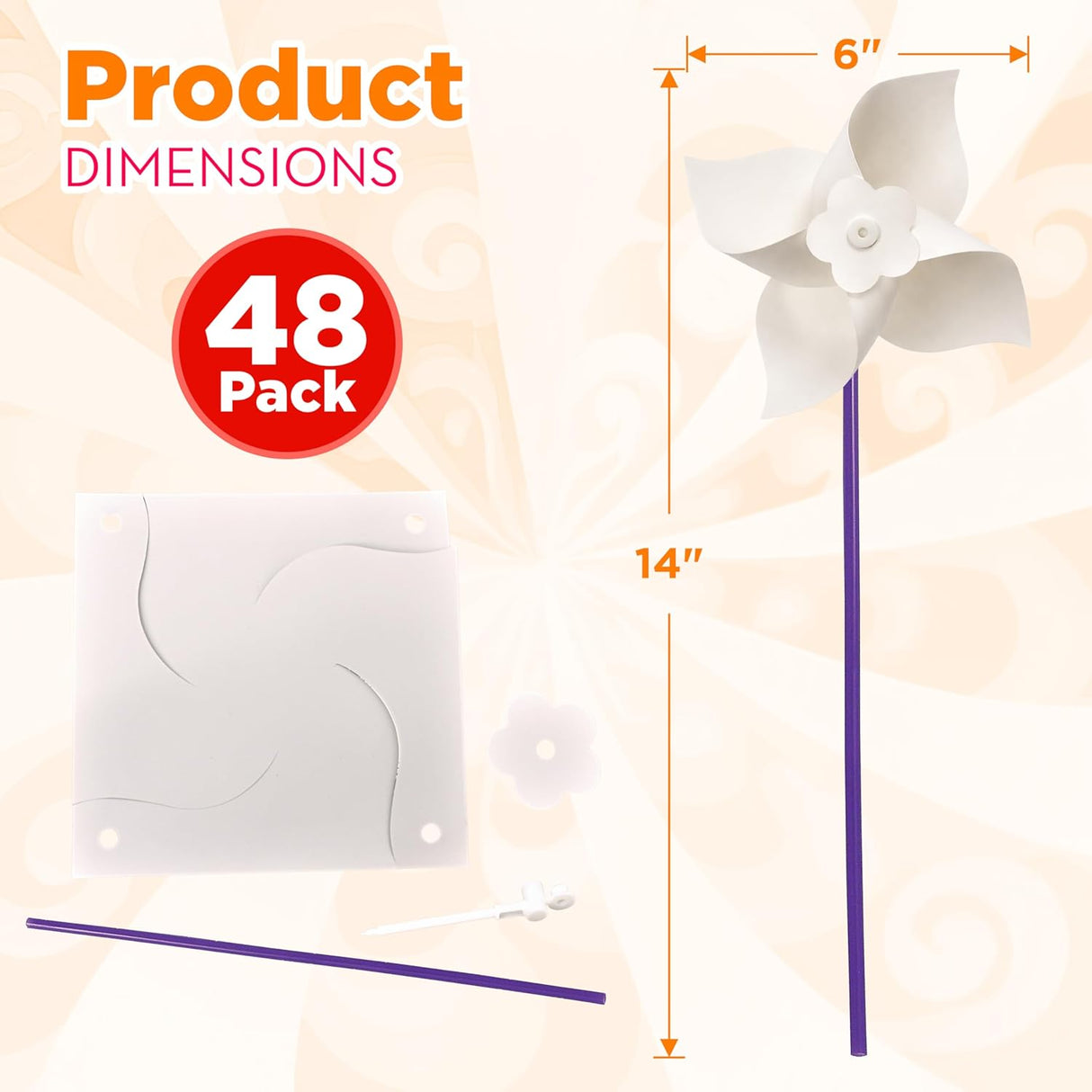 4E's Novelty DIY Pinwheels Craft for Kids – 48 Pack Color Your Own White Pinwheels Kit