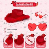 4E's Novelty Cowgirl Hat with Feathers & Heart Sunglasses - Felt, Women's Costume