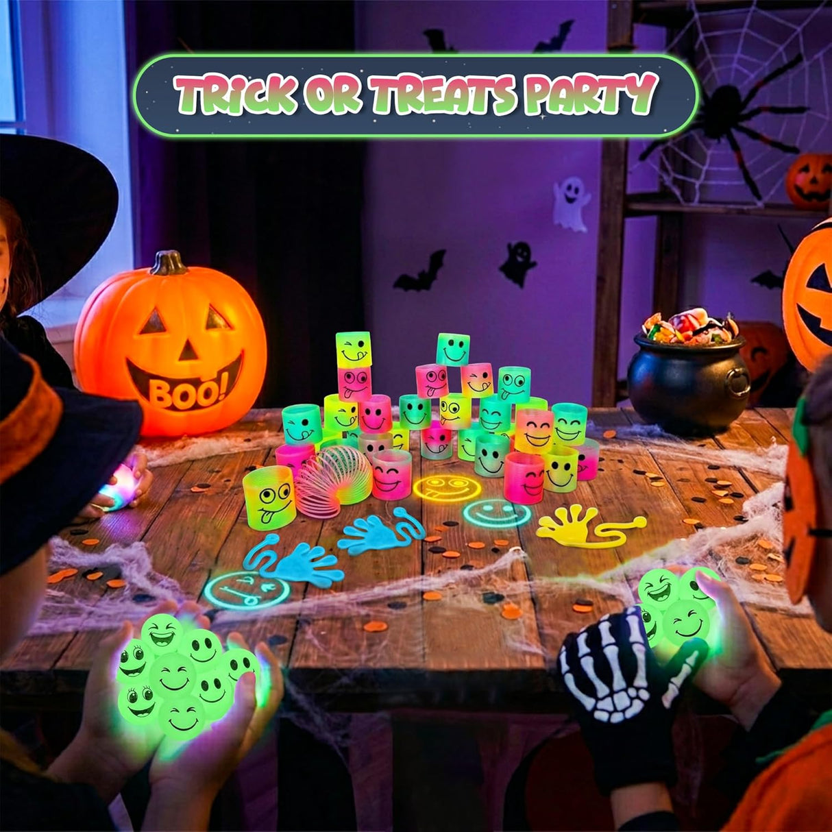 4E’s Novelty 108-Piece Glow in the Dark Party Favors – Bouncy Balls, Sticky Hands & Spring Toys