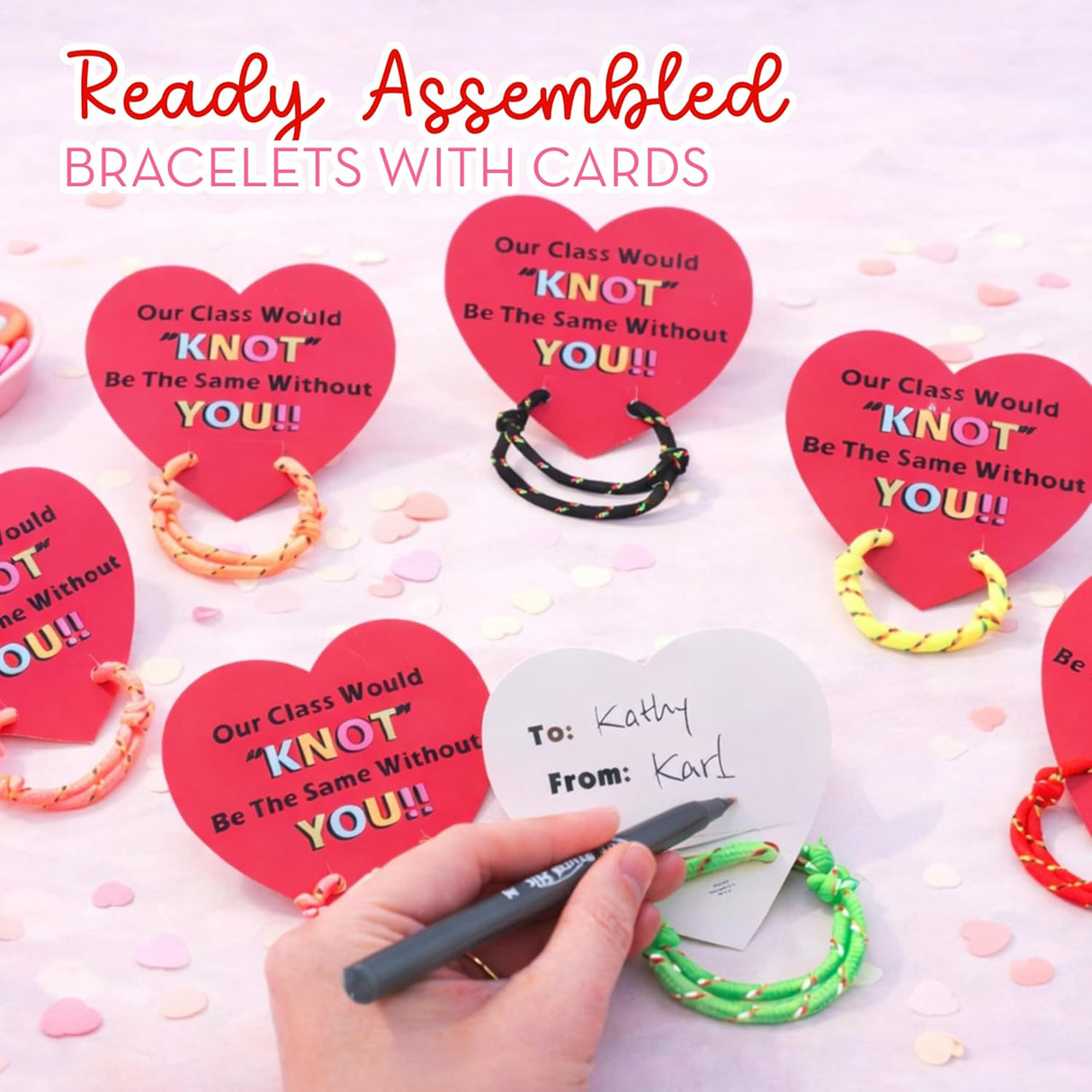 4E's Novelty 48-Pack Friendship Bracelets with Valentine Cards – Classroom Party Favors for Kids