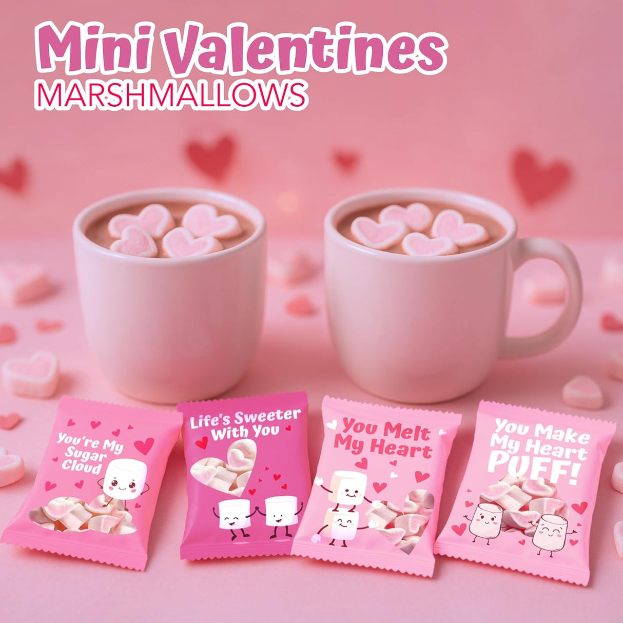 4E's Novelty Heart Marshmallows (24 Packets), Heart Shaped Marshmallows Mini