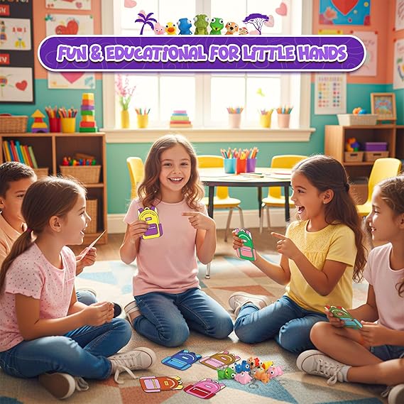 4E's Novelty 24 Pack Popping Eye Animal Keychain with Valentines Cards