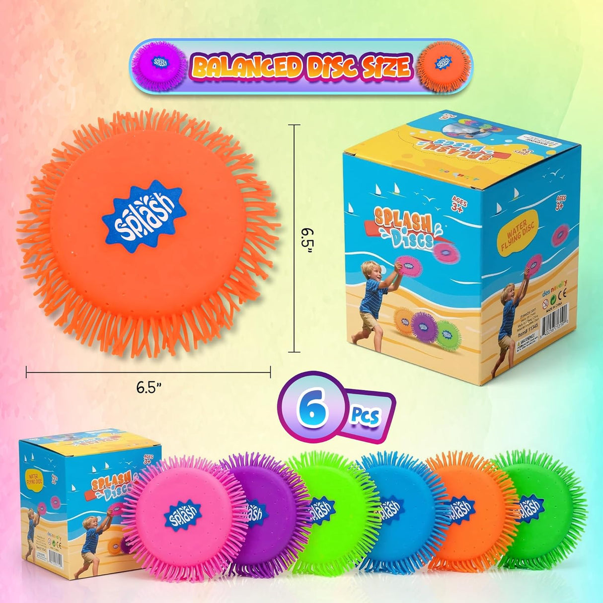 4E's Novelty 6 Pack Colourful Splash Discs, Floating Soft Pool Toy, Reusable Splash Balls Bomb Beach Games