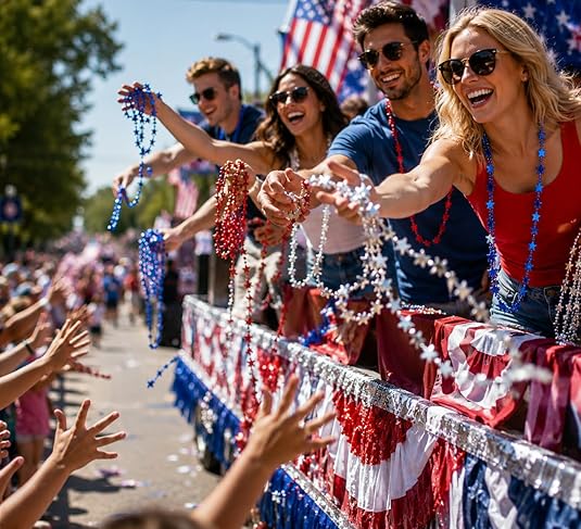 4E's Novelty 72 Pack Beaded Necklace – Red White Blue 4th of July Accessories
