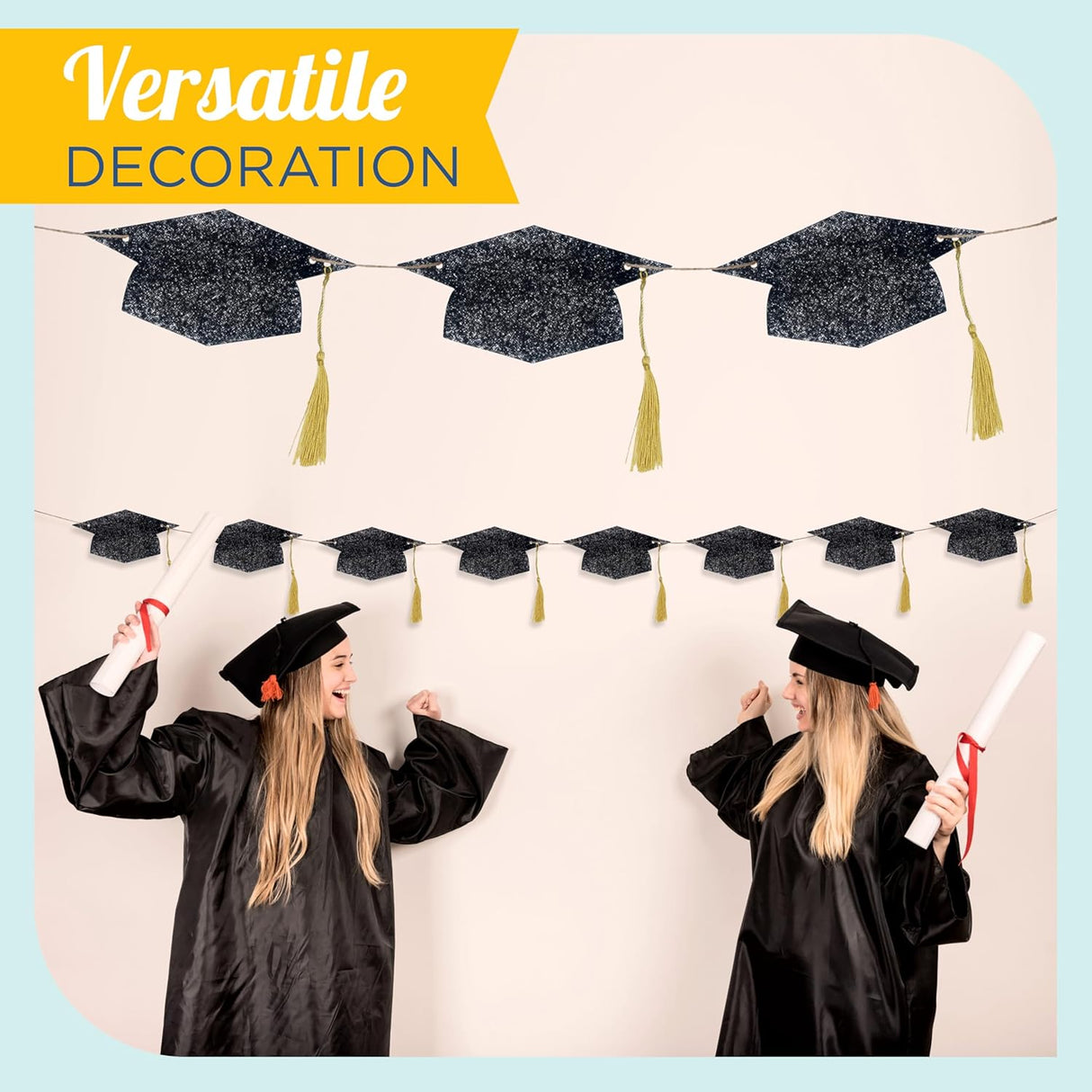 4E's Novelty Black Glitter Graduation Cap Banner 2026 Grad Garland Party Decoration 9.8 ft