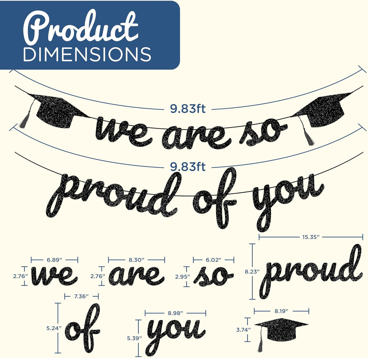 4E's Novelty 2026 Black Glitter Graduation Banner – We Are So Proud of You