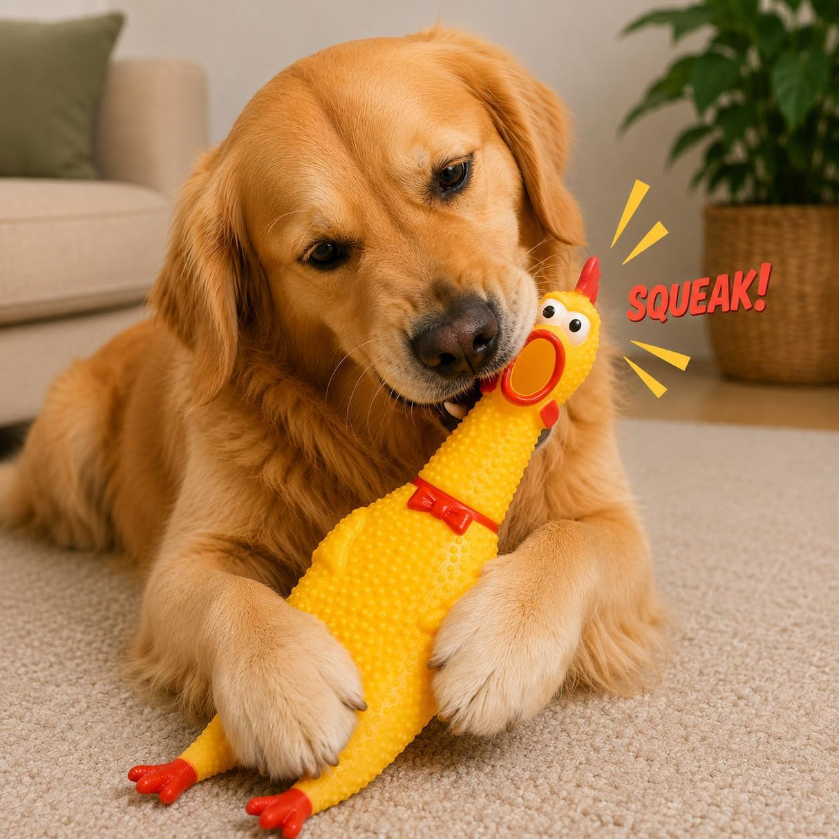 4E's Novelty 12 Inch Giant Screaming Rubber Chicken Toy Yellow
