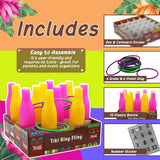 4E's Novelty Tiki Bottle Ring Toss Game Set 12 Colorful Bottles – Fun Luau Party Games for All Ages