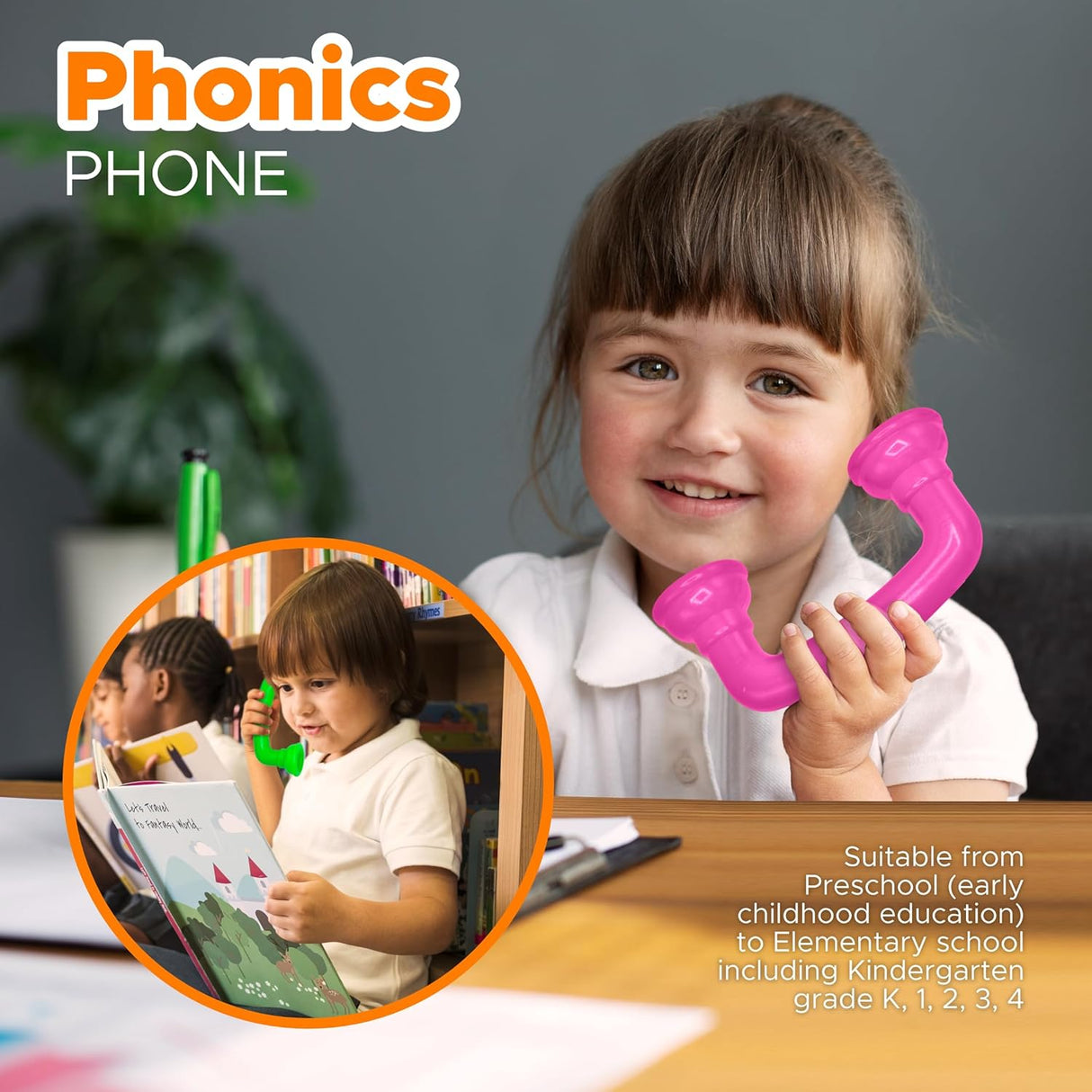 4E's Novelty Whisper Phones for Reading [16 Pack] Auditory Feedback, Accelerate Fluency, Comprehension & Pronunciation - Ideal Reading Phones for Kids