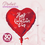 4E's Novelty 30-Pack 18” Heart Balloons – Bulk Red Foil Balloons for Valentine’s & Event Decor
