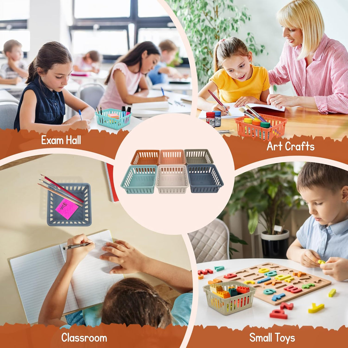 4E's Novelty 12 Pack Vibrant Boho Small Baskets for Classroom