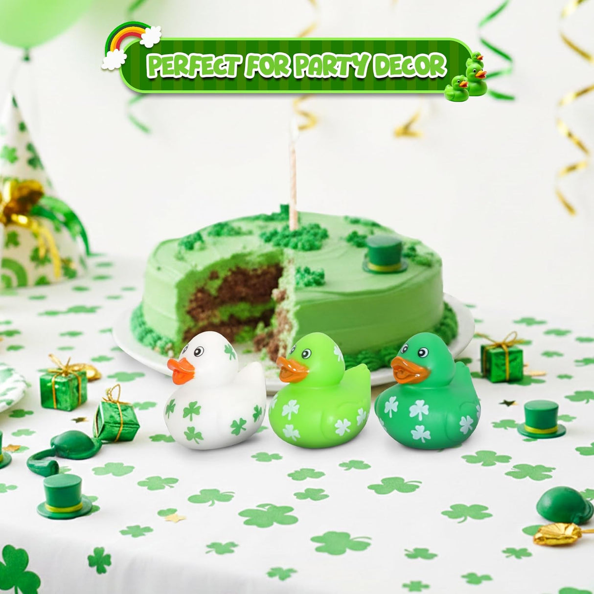 4E's Novelty 24 Pcs St. Patrick's Day Rubber Ducks – Shamrock Duckies Bulk Party Favors for Kids