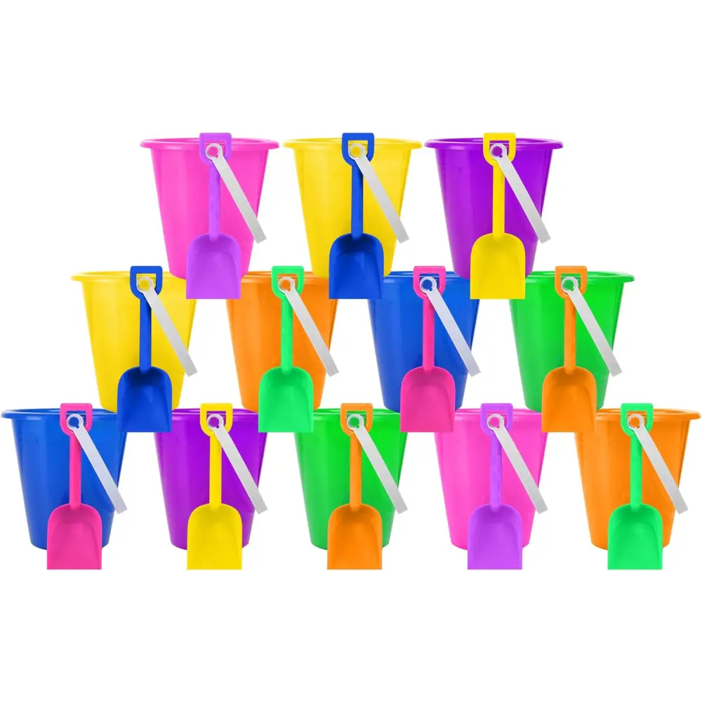 4E’s 12 Pack Beach Buckets with Shovels – Durable Sand Buckets for Kids Perfect for Outdoor Play