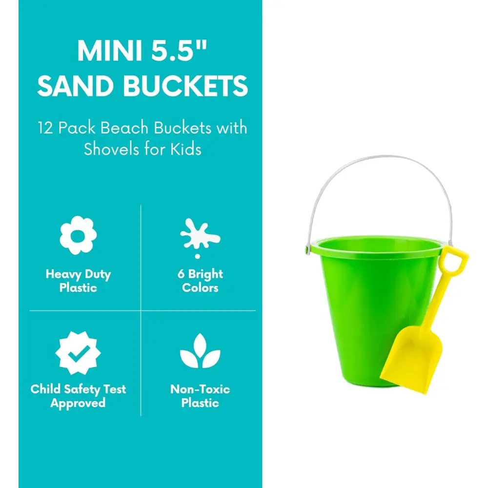 4E’s 12 Pack Beach Buckets with Shovels – Durable Sand Buckets for Kids Perfect for Outdoor Play