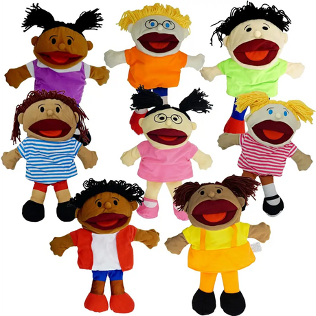 4E’s Hand Puppets for Kids 8-Pack – Movable Mouth Plush Puppet Show Fun