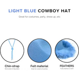 4E’s Light Blue Cowboy Hat with Feathers & Heart Glasses – Rodeo Costume Set - Costume Accessories