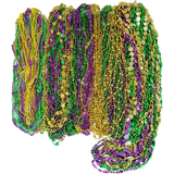 4E’s Novelty 100-Piece Assorted Mardi Gras Bead Necklaces – Metallic Purple Gold Green