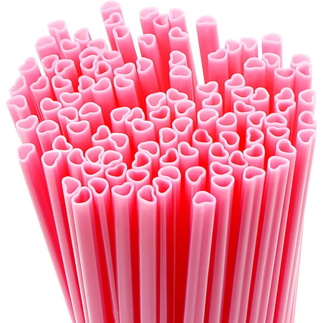 4E’s Novelty 100 Pink Heart Shaped Straws – Individually Wrapped Fun Straws for Valentine’s Day