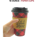 4E’s Novelty 12 Pack 16 oz Buffalo Plaid Hot Cups with Lids Napkins Sleeves – Christmas Disposable Coffee Cups
