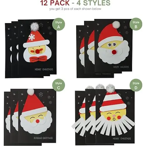 4E’s Novelty 12 Pack 2024 Christmas Card Making Craft Kit for Kids & Adults - Individually Wrapped Holiday DIY Handmade