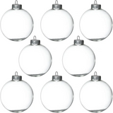 4E’s Novelty 12 Pack 3.15 Inch Glass Christmas Ornament Balls - Large 80mm Fillable Clear Ornaments for Crafts Silver