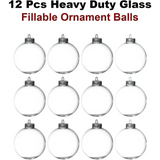 4E’s Novelty 12 Pack 3.15 Inch Glass Christmas Ornament Balls - Large 80mm Fillable Clear Ornaments for Crafts Silver
