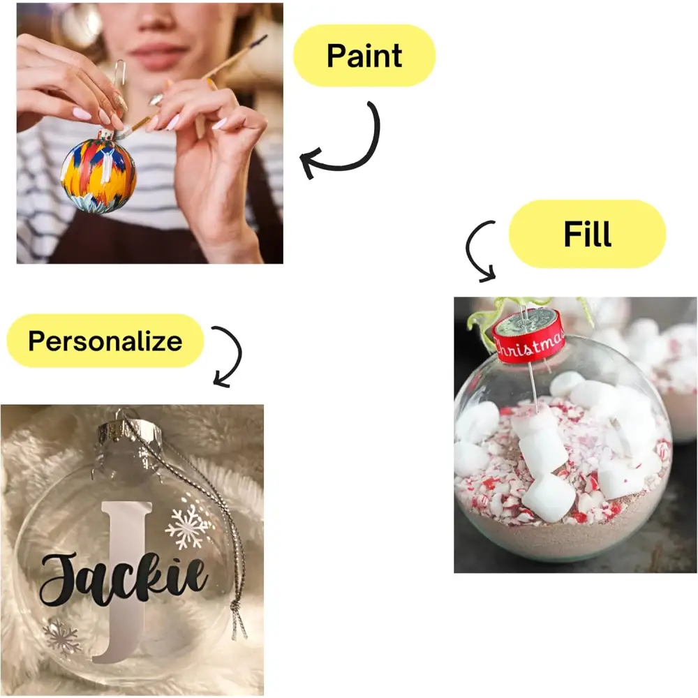 4E’s Novelty 12 Pack 3.15 Inch Glass Christmas Ornament Balls - Large 80mm Fillable Clear Ornaments for Crafts Silver