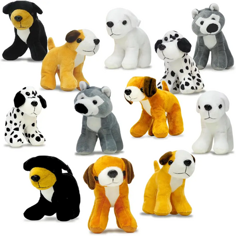 4E’s Novelty 12-Pack Assorted 5’’ Plush Dog Party Favors – Perfect for Dog-Themed Celebrations