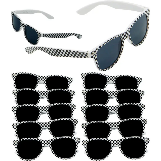 Checkered Sunglasses for Men, Women, and Kids - Includes 12 pcs Sunglasses, Perfect Race Car Party Favors