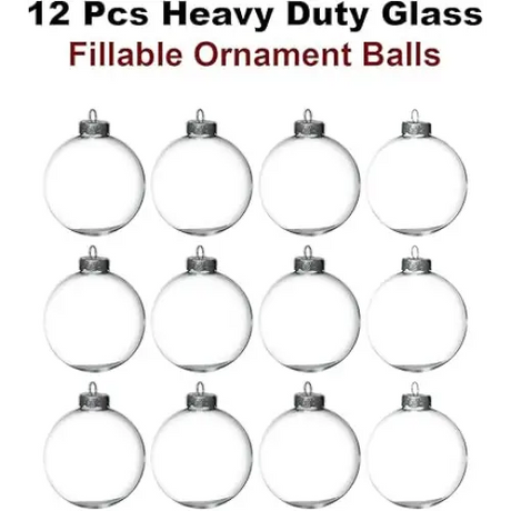 4E’s Novelty 12 Pack Clear Christmas Ornaments Balls - 3.15’’ Empty Ornaments to Fill for DIY Crafts - Easy to Paint &