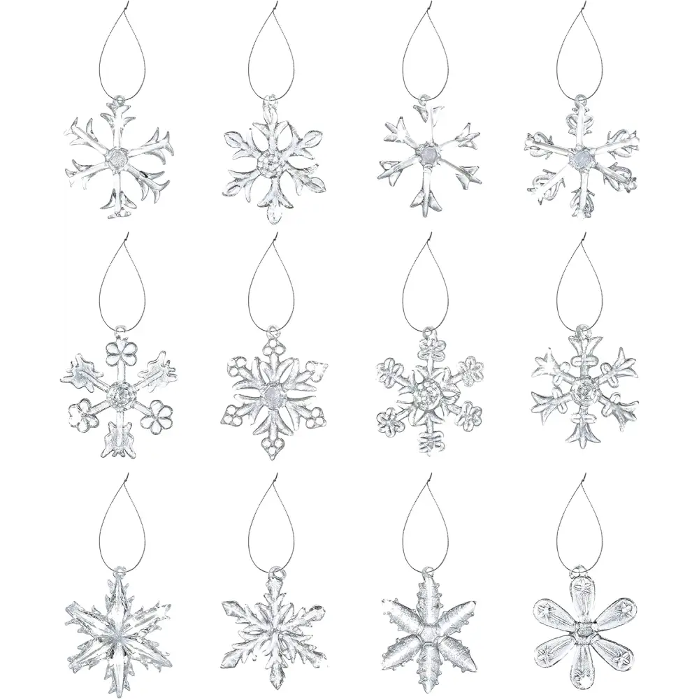 4E’s Novelty 12 Pack Clear Glass Snowflake Ornaments – Sparkling Christmas Tree Decorations Handcrafted Holiday Charm