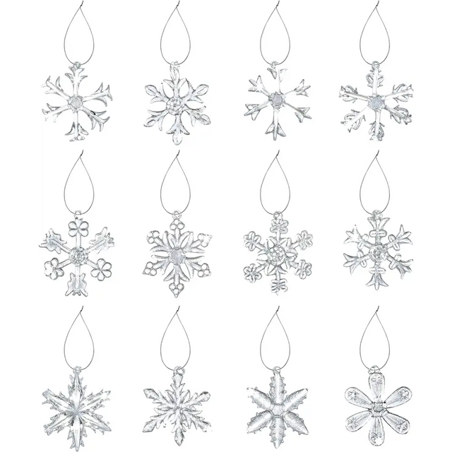 4E’s Novelty 12 Pack Clear Glass Snowflake Ornaments – Sparkling Christmas Tree Decorations Handcrafted Holiday Charm