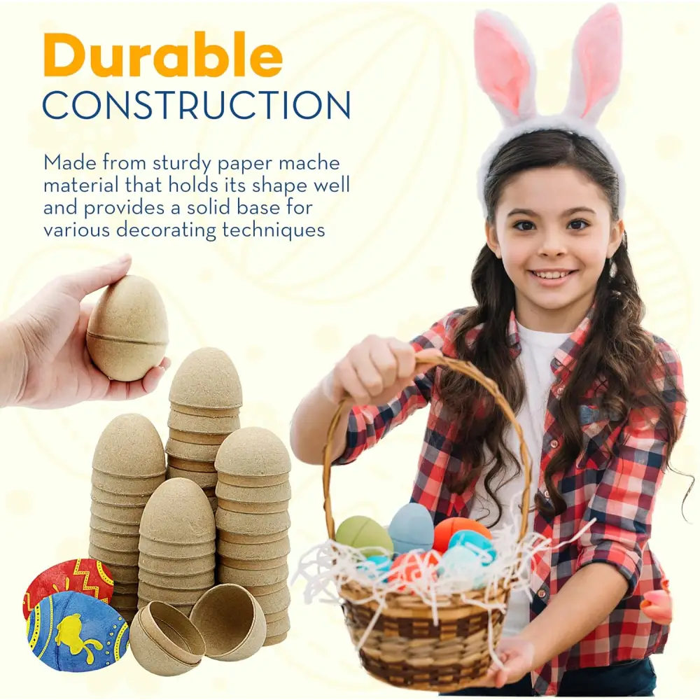 4E’s Novelty 12 Pack DIY Paper Mache Easter Eggs – Paintable & Fillable for Easter Crafts