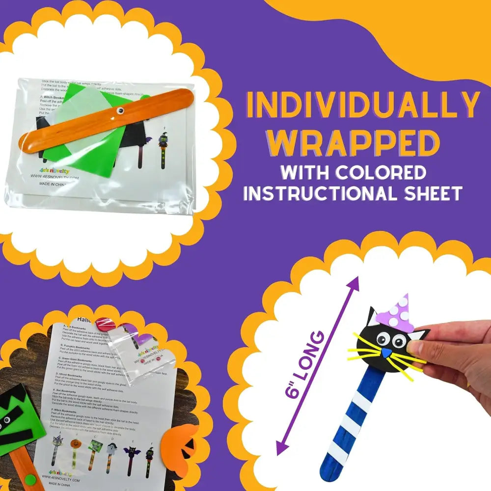 4E’s Novelty 12 Pack Halloween Bookmark Craft Kit – Foam Crafts for Kids Ages 4-8 8-12 Classroom Fun - Arts & Crafts