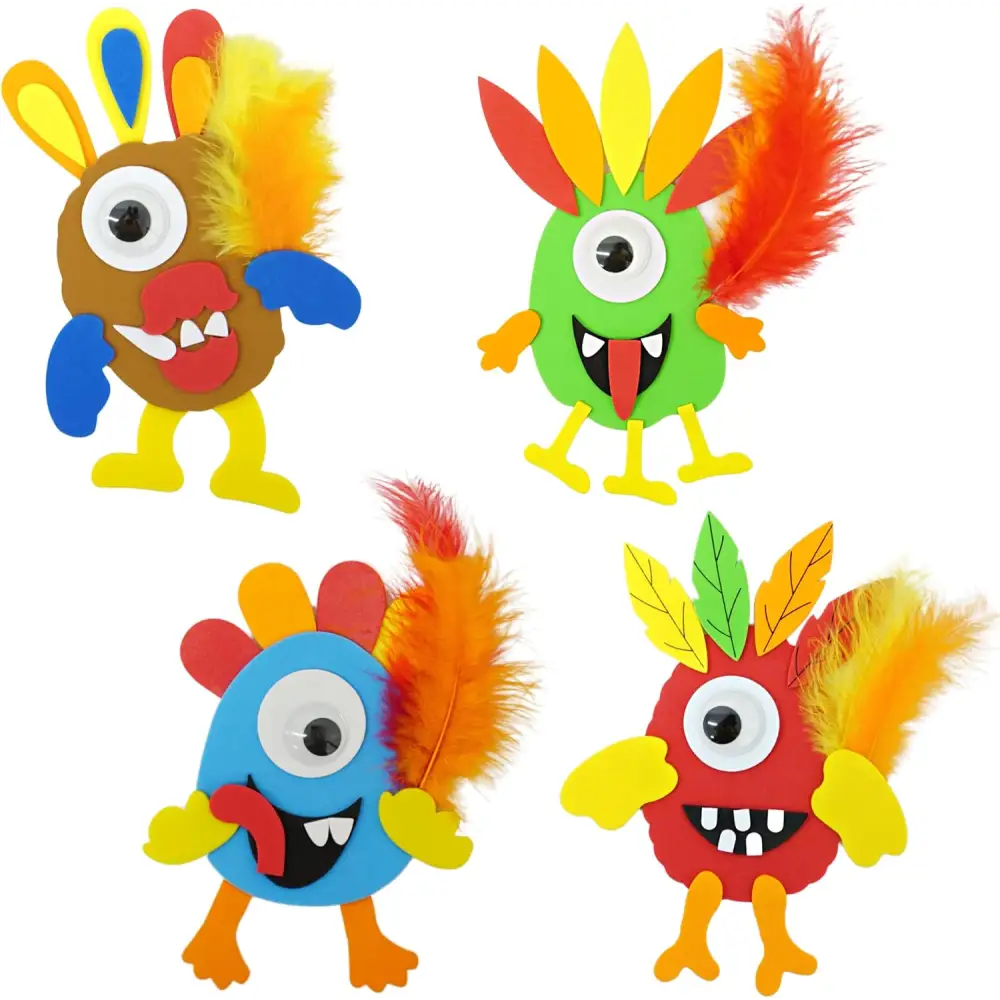 4E’s Novelty 12-Pack Monster Turkey Crafts for Kids – Fun Thanksgiving Activity Kit for Ages 4-12