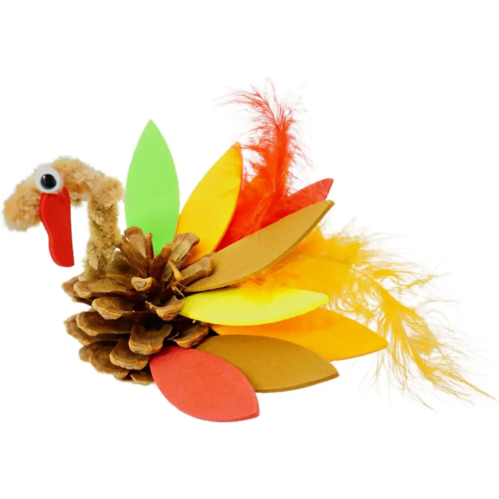 4E’s Novelty 12 Pack Pinecone Turkey Craft Kit - DIY Thanksgiving Crafts for Kids & Adults Turkey Arts and Crafts