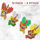 4E’s Novelty 12 Pack Reindeer Face Foam Craft Kit - Updated Edition DIY Reindeer Ornament Craft Christmas Crafts