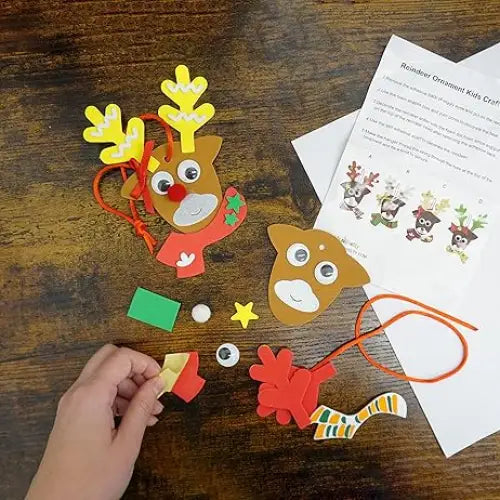 4E’s Novelty 12 Pack Reindeer Face Foam Craft Kit - Updated Edition DIY Reindeer Ornament Craft Christmas Crafts