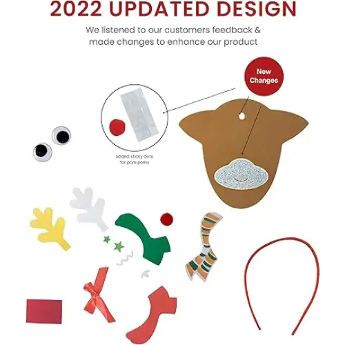 4E’s Novelty 12 Pack Reindeer Face Foam Craft Kit - Updated Edition DIY Reindeer Ornament Craft Christmas Crafts