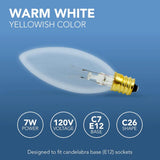 4E’s Novelty 12 Pack Replacement Light Bulbs E12 120V 7W - Clear Torpedo Tip for C7 & Candelabra Light Bulbs