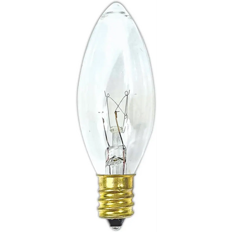 4E’s Novelty 12 Pack Replacement Light Bulbs E12 120V 7W - Clear Torpedo Tip for C7 & Candelabra Light Bulbs